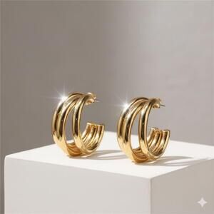 ChicGlow Elegant Gold Triple Hoop Earrings